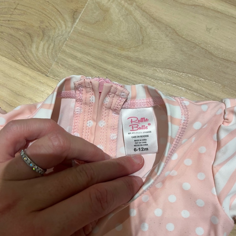 Ruffle Butts Pink Polka Dot Kids Swim One Piece - Picture 6 of 6